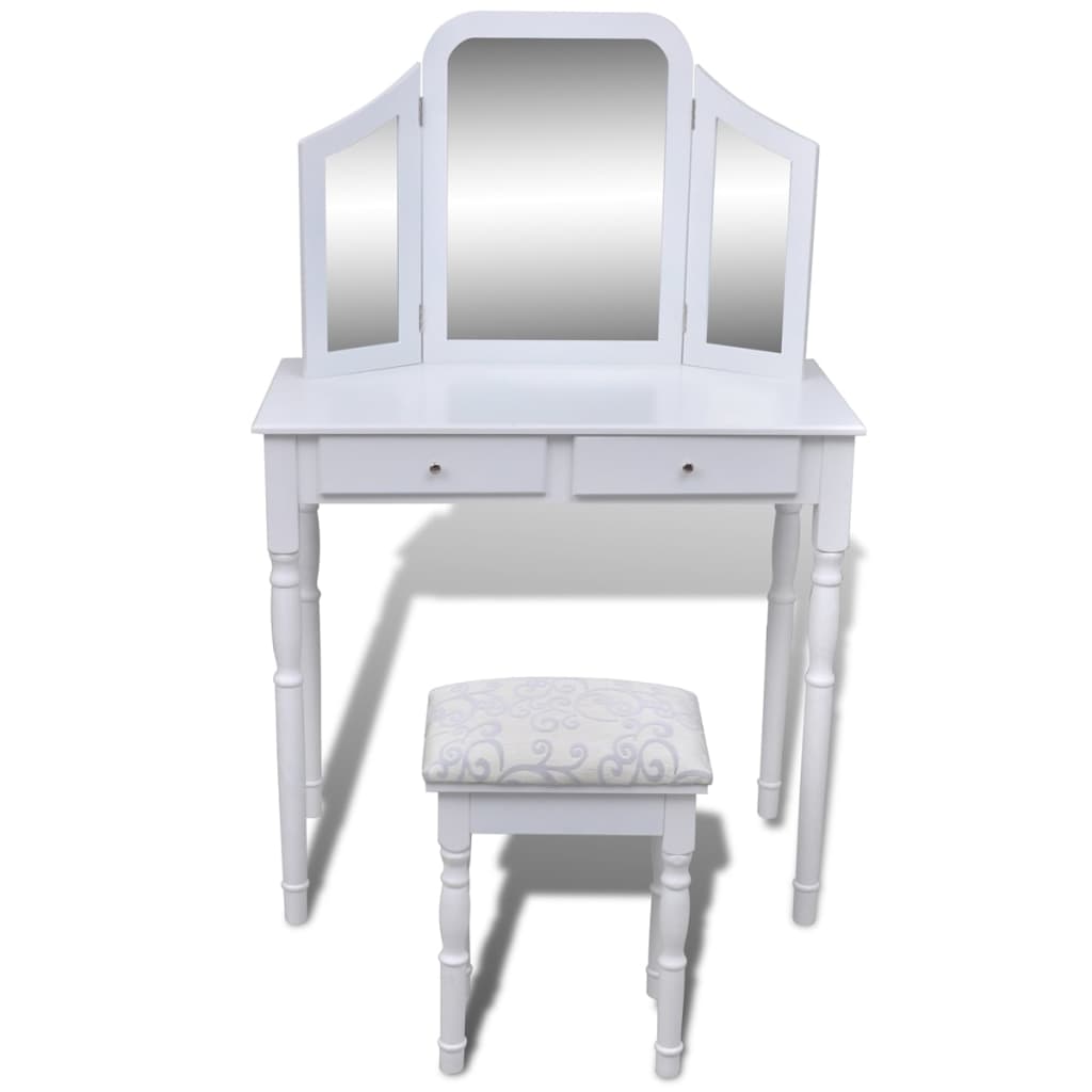 Kaptafel met 2 lades, 3-in-1 spiegel en krukje wit is nu te koop bij PeponiXL, paradijselijk wonen!
