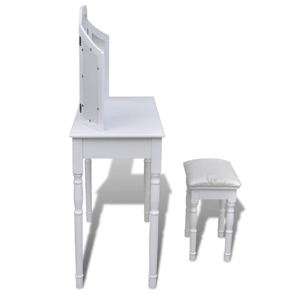 Kaptafel met 2 lades, 3-in-1 spiegel en krukje wit is nu te koop bij PeponiXL, paradijselijk wonen!