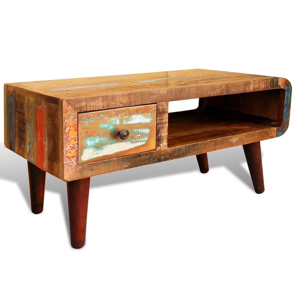 Salontafel met 1 gewelfde rand en 1 lade gerecycled hout is nu te koop bij PeponiXL, paradijselijk wonen!