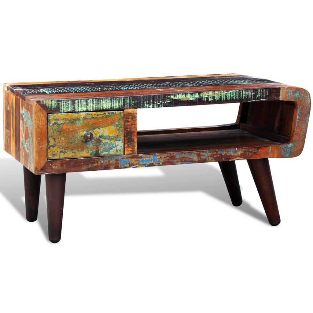 Salontafel met 1 gewelfde rand en 1 lade gerecycled hout is nu te koop bij PeponiXL, paradijselijk wonen!