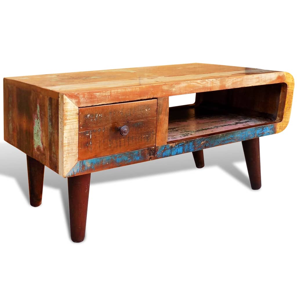 Salontafel met 1 gewelfde rand en 1 lade gerecycled hout is nu te koop bij PeponiXL, paradijselijk wonen!