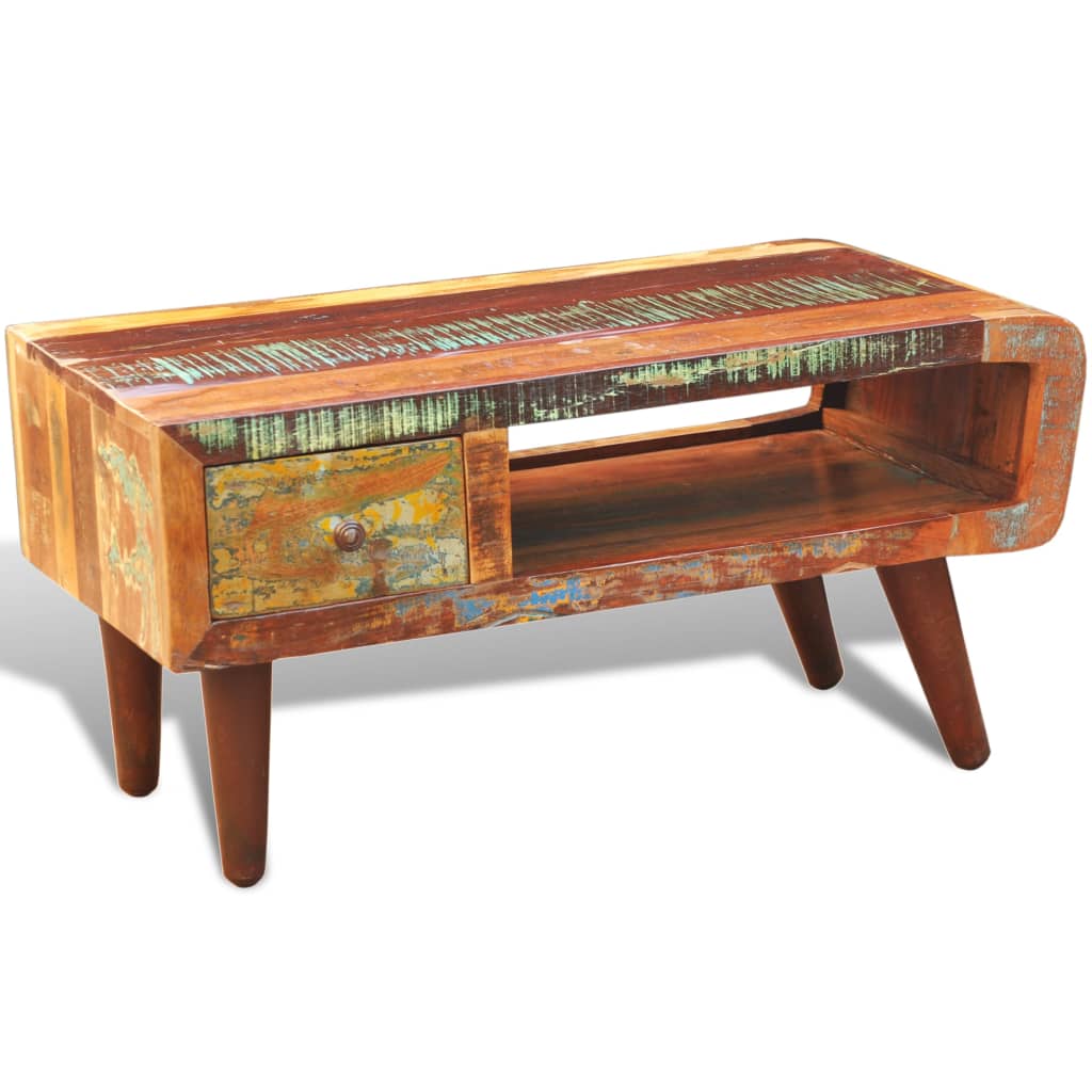 Salontafel met 1 gewelfde rand en 1 lade gerecycled hout is nu te koop bij PeponiXL, paradijselijk wonen!