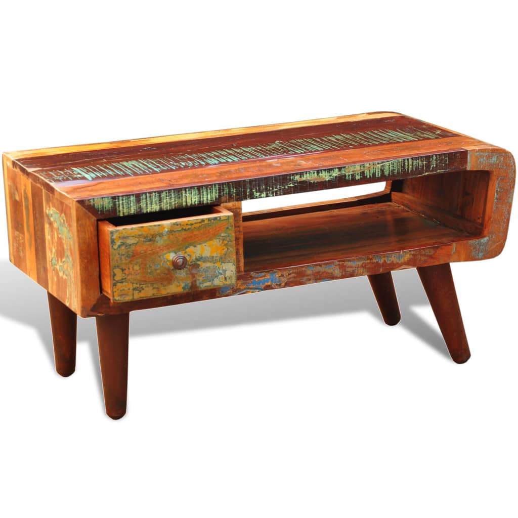 Salontafel met 1 gewelfde rand en 1 lade gerecycled hout is nu te koop bij PeponiXL, paradijselijk wonen!