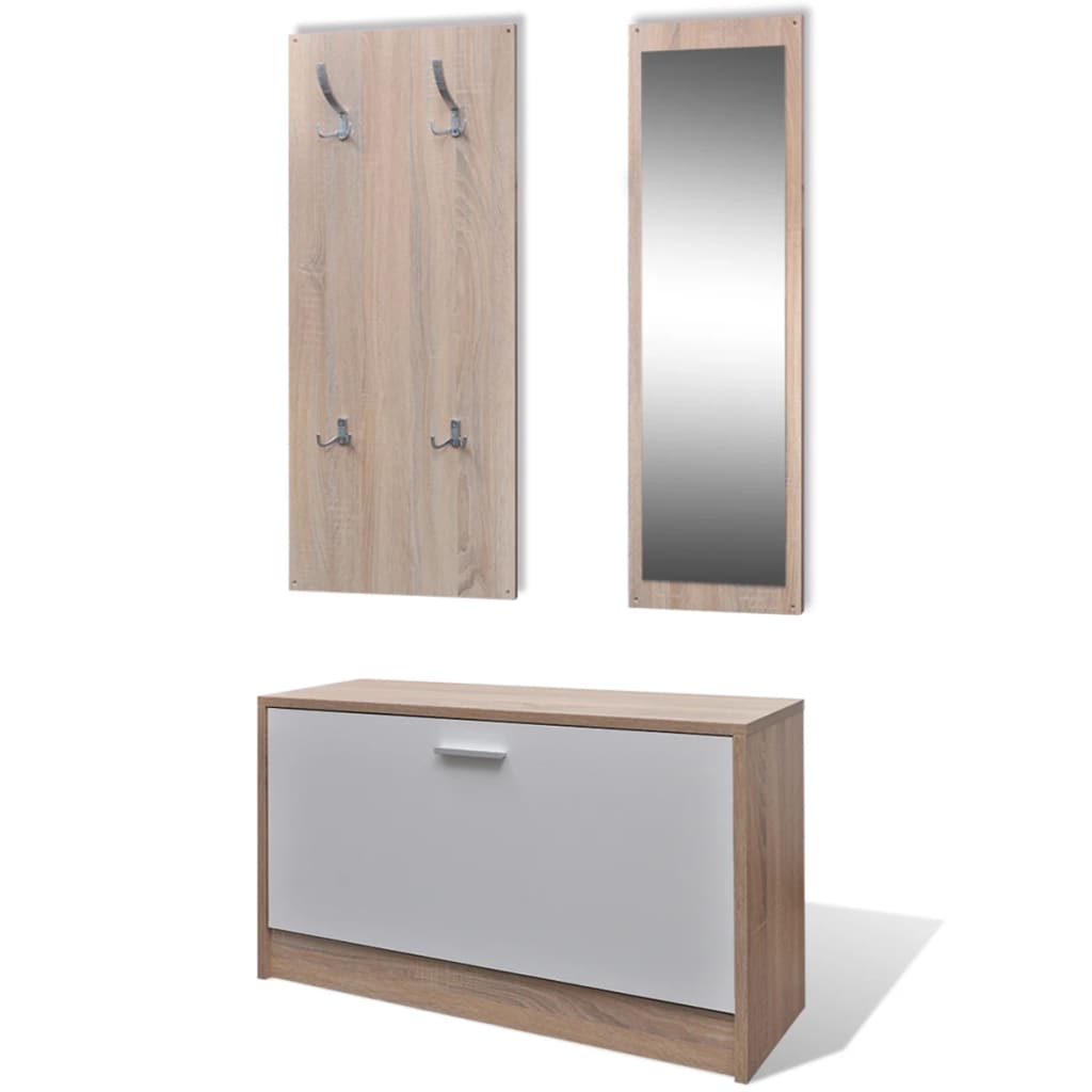 3-delige Schoenenkastset hout eikenkleurig en wit is nu te koop bij PeponiXL, paradijselijk wonen!