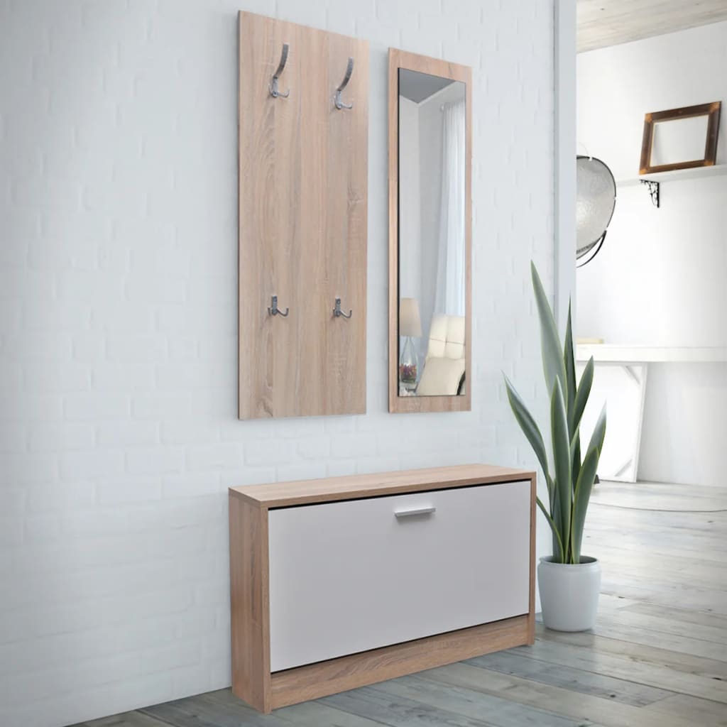 3-delige Schoenenkastset hout eikenkleurig en wit is nu te koop bij PeponiXL, paradijselijk wonen!