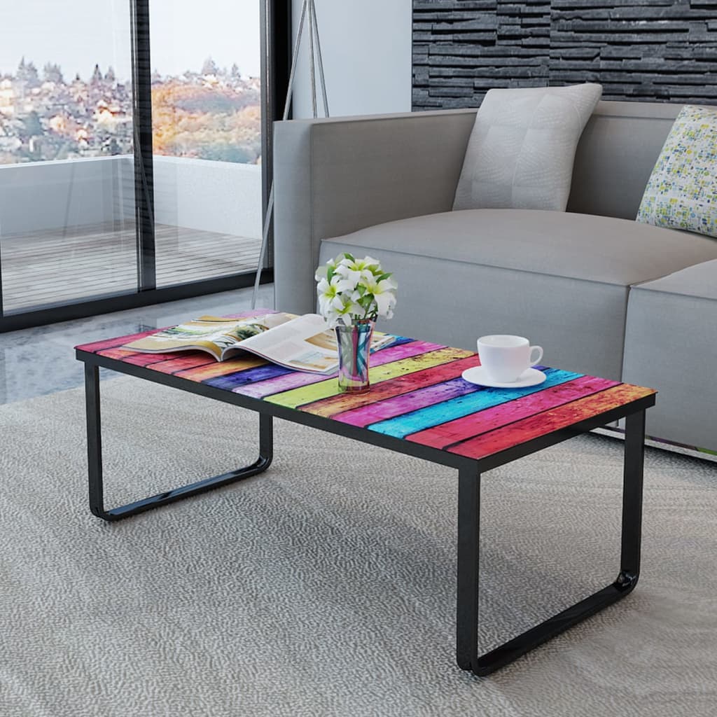 Salontafel met regenboog-print glazen tafelblad is nu te koop bij PeponiXL, paradijselijk wonen!