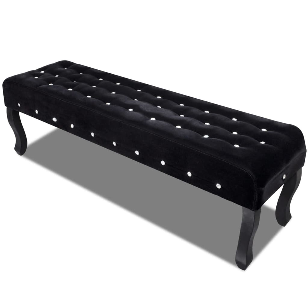 Bankje met kristallen knopen fluweel stof zwart is nu te koop bij PeponiXL, paradijselijk wonen!