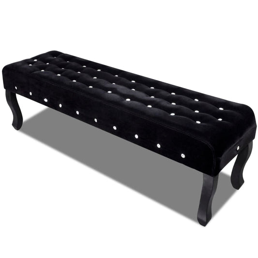Bankje met kristallen knopen fluweel stof zwart is nu te koop bij PeponiXL, paradijselijk wonen!