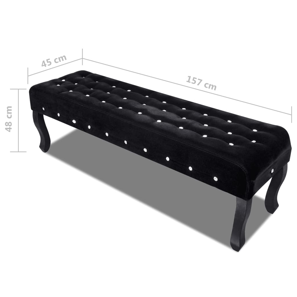 Bankje met kristallen knopen fluweel stof zwart is nu te koop bij PeponiXL, paradijselijk wonen!