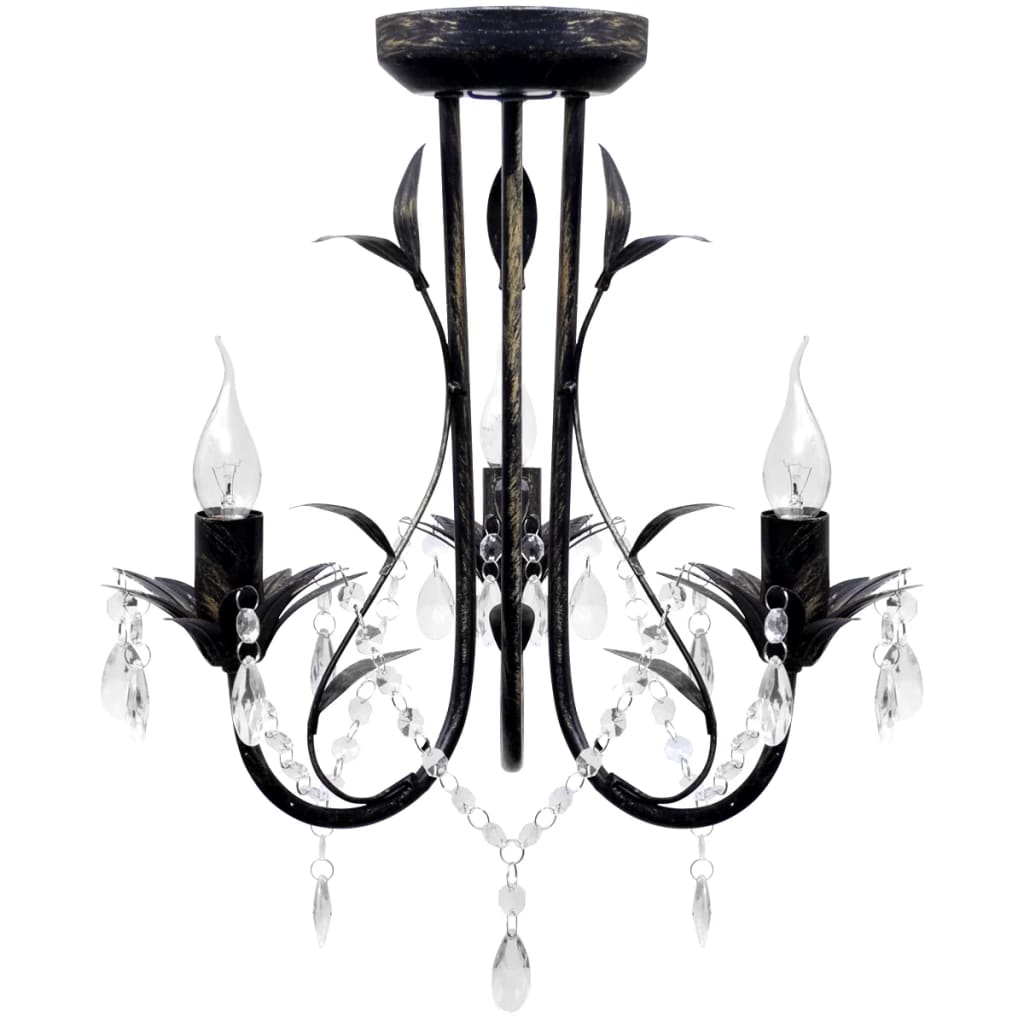Kroonluchter art nouveau metaal kristallen kralen 3 gloeilampen zwart is nu te koop bij PeponiXL, paradijselijk wonen!