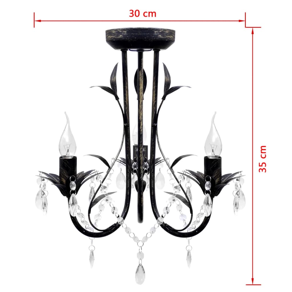 Kroonluchter art nouveau metaal kristallen kralen 3 gloeilampen zwart is nu te koop bij PeponiXL, paradijselijk wonen!