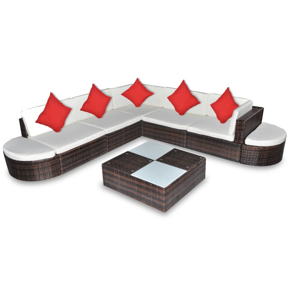 8-delige Loungeset met kussens poly rattan bruin is nu te koop bij PeponiXL, paradijselijk wonen!