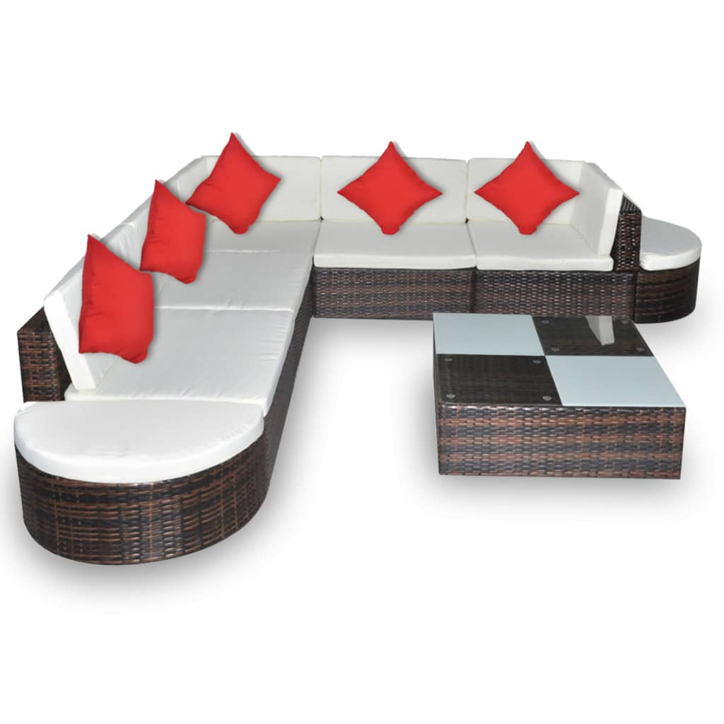 8-delige Loungeset met kussens poly rattan bruin is nu te koop bij PeponiXL, paradijselijk wonen!