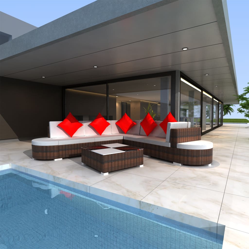 8-delige Loungeset met kussens poly rattan bruin is nu te koop bij PeponiXL, paradijselijk wonen!