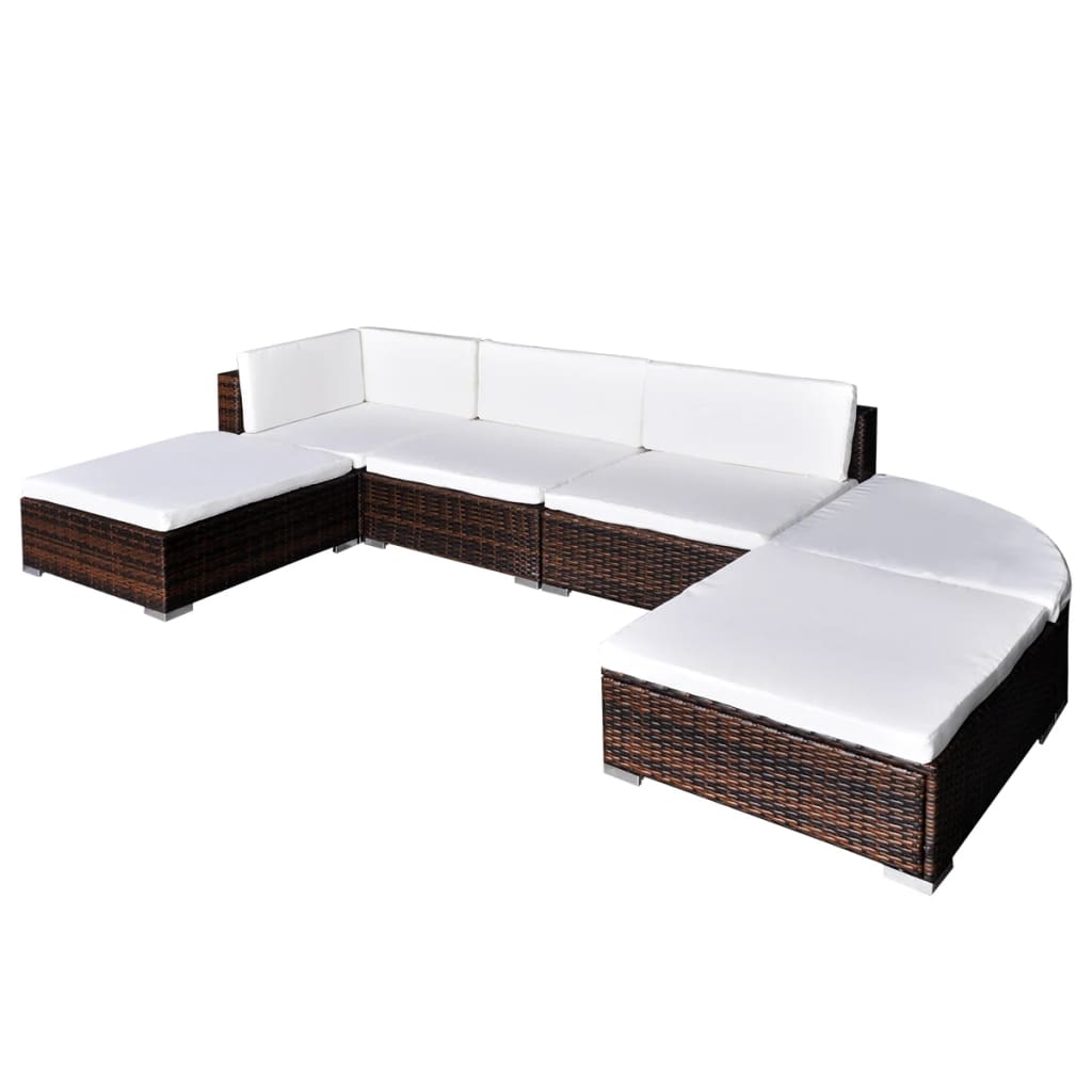 6-delige Loungeset met kussens poly rattan bruin is nu te koop bij PeponiXL, paradijselijk wonen!