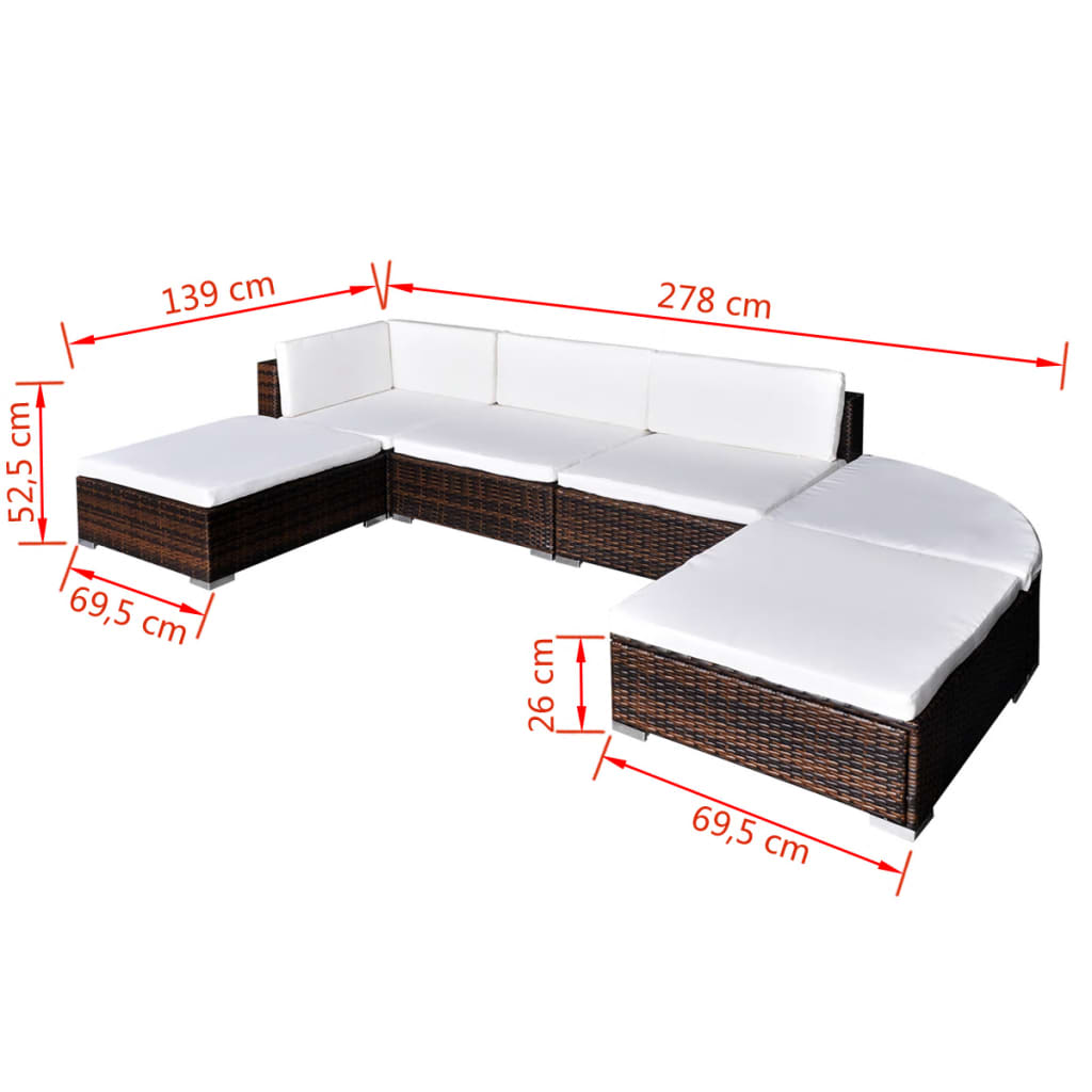 6-delige Loungeset met kussens poly rattan bruin is nu te koop bij PeponiXL, paradijselijk wonen!