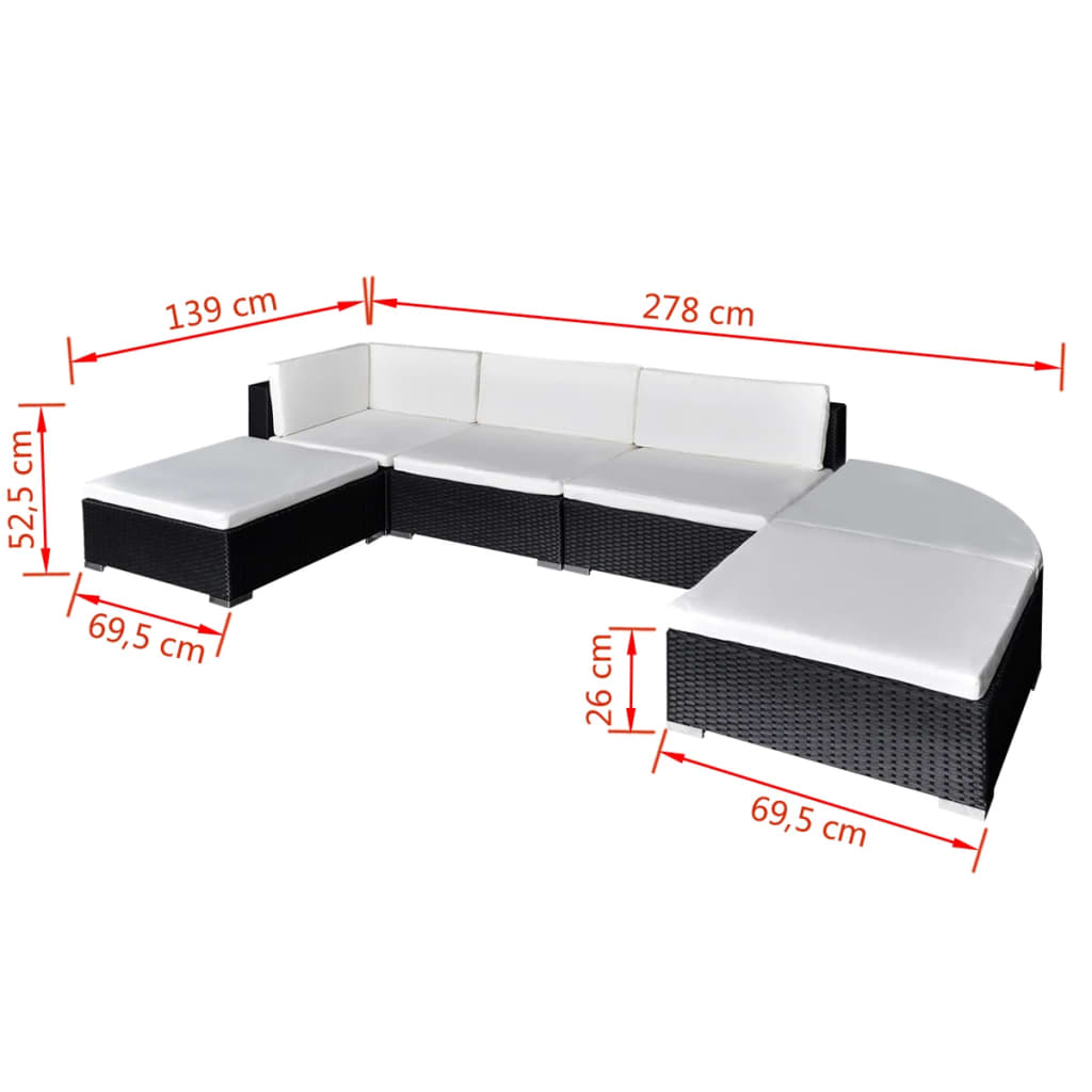 6-delige Loungeset met kussens poly rattan zwart is nu te koop bij PeponiXL, paradijselijk wonen!