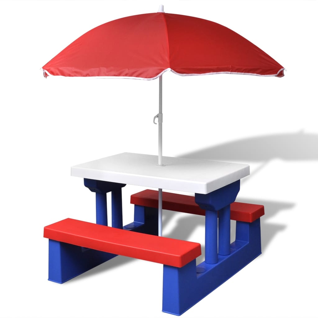 Kinderpicknicktafel met banken en parasol meerkleurig is nu te koop bij PeponiXL, paradijselijk wonen!