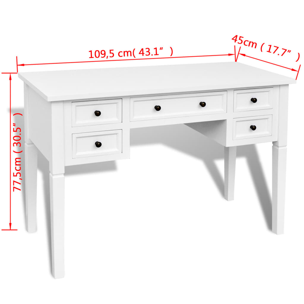 Schrijftafel met 5 lades wit is nu te koop bij PeponiXL, paradijselijk wonen!