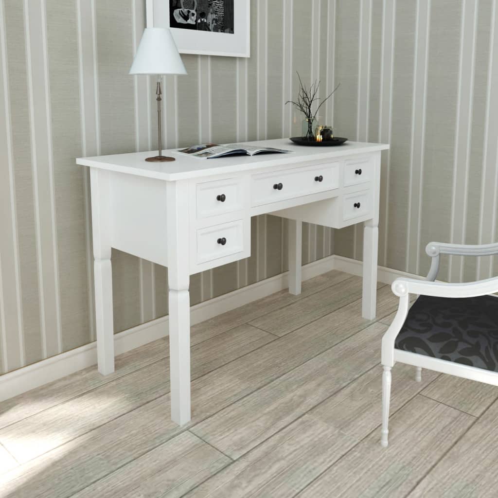 Schrijftafel met 5 lades wit is nu te koop bij PeponiXL, paradijselijk wonen!