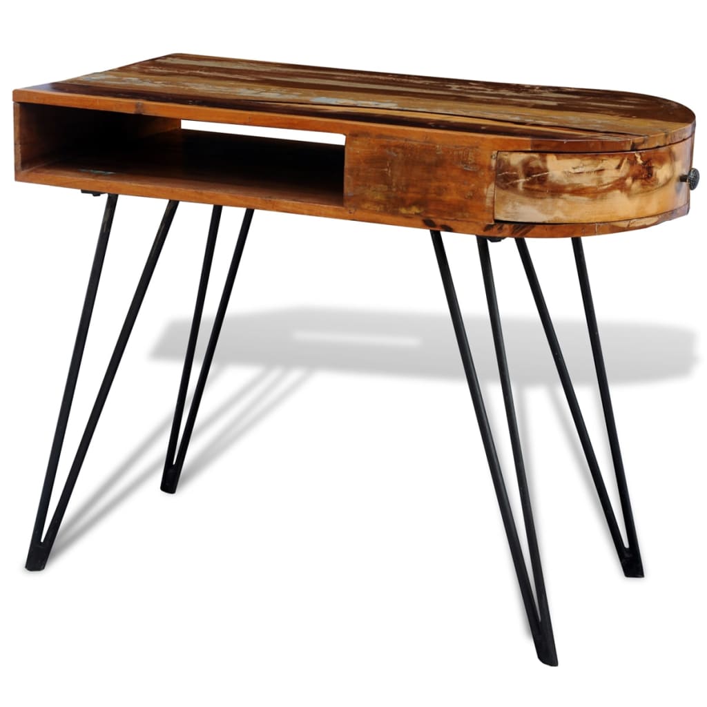 Bureau met ijzeren poten massief gerecycled hout is nu te koop bij PeponiXL, paradijselijk wonen!