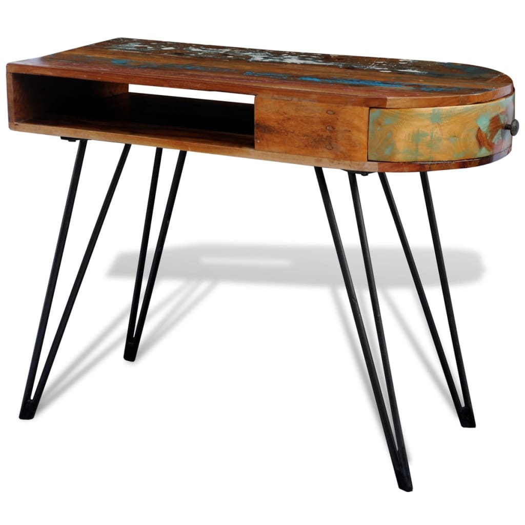 Bureau met ijzeren poten massief gerecycled hout is nu te koop bij PeponiXL, paradijselijk wonen!