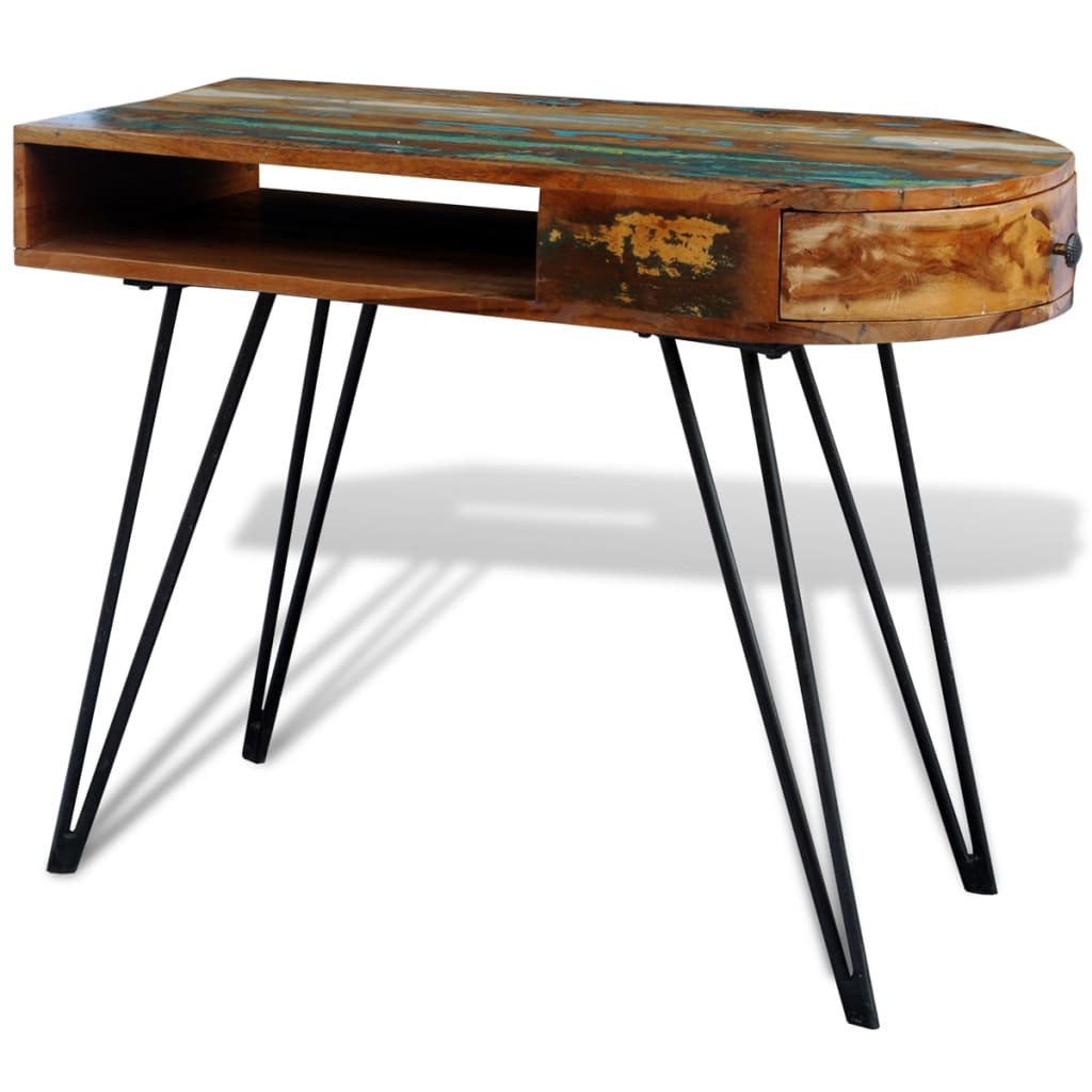 Bureau met ijzeren poten massief gerecycled hout is nu te koop bij PeponiXL, paradijselijk wonen!