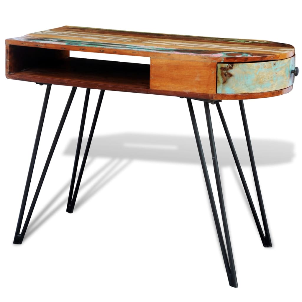 Bureau met ijzeren poten massief gerecycled hout is nu te koop bij PeponiXL, paradijselijk wonen!