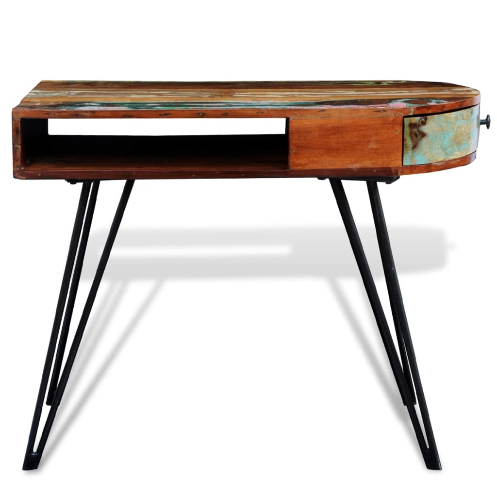 Bureau met ijzeren poten massief gerecycled hout is nu te koop bij PeponiXL, paradijselijk wonen!