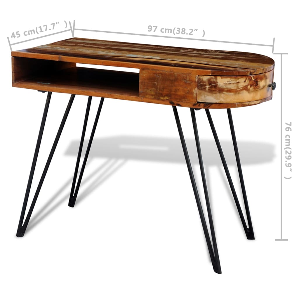 Bureau met ijzeren poten massief gerecycled hout is nu te koop bij PeponiXL, paradijselijk wonen!