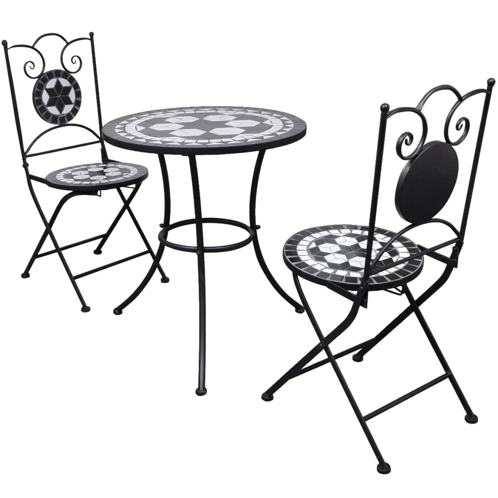 3-delige Bistroset keramische tegel zwart en wit is nu te koop bij PeponiXL, paradijselijk wonen!