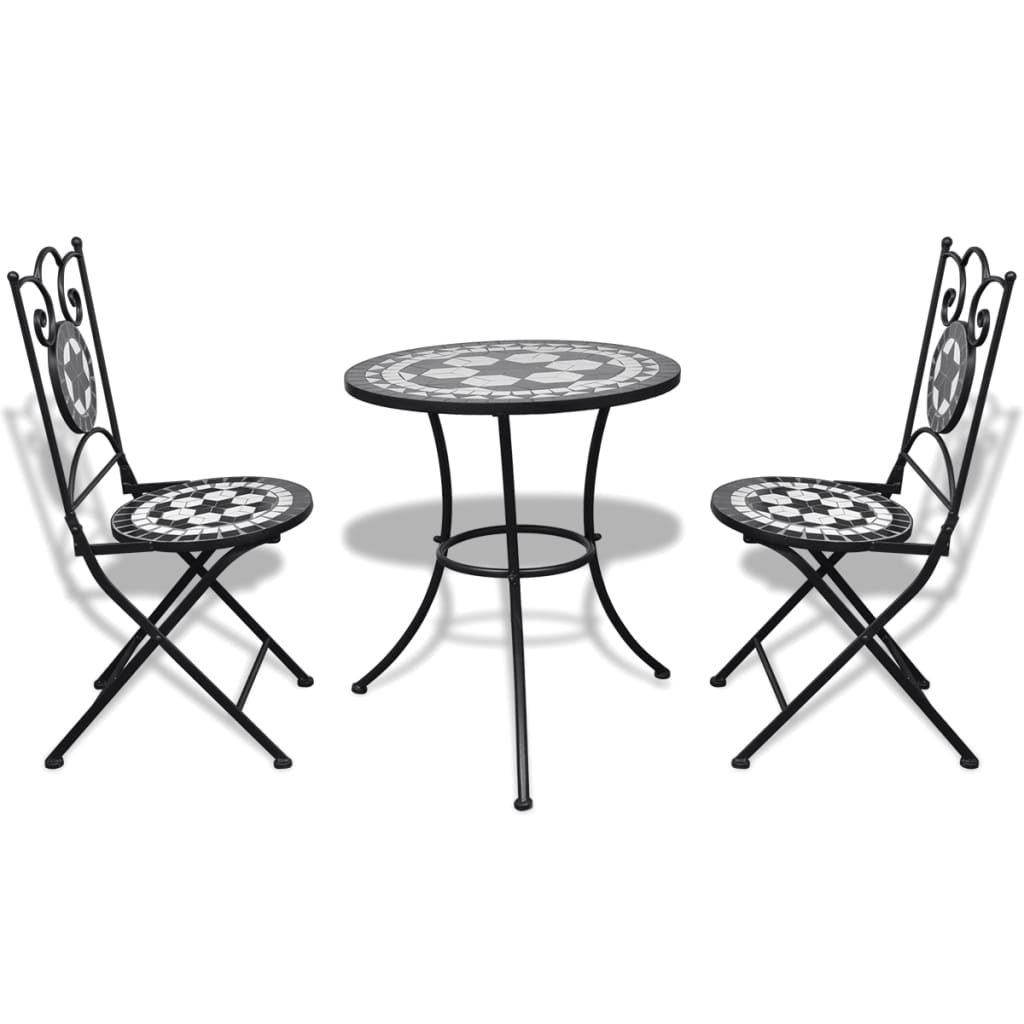 3-delige Bistroset keramische tegel zwart en wit is nu te koop bij PeponiXL, paradijselijk wonen!