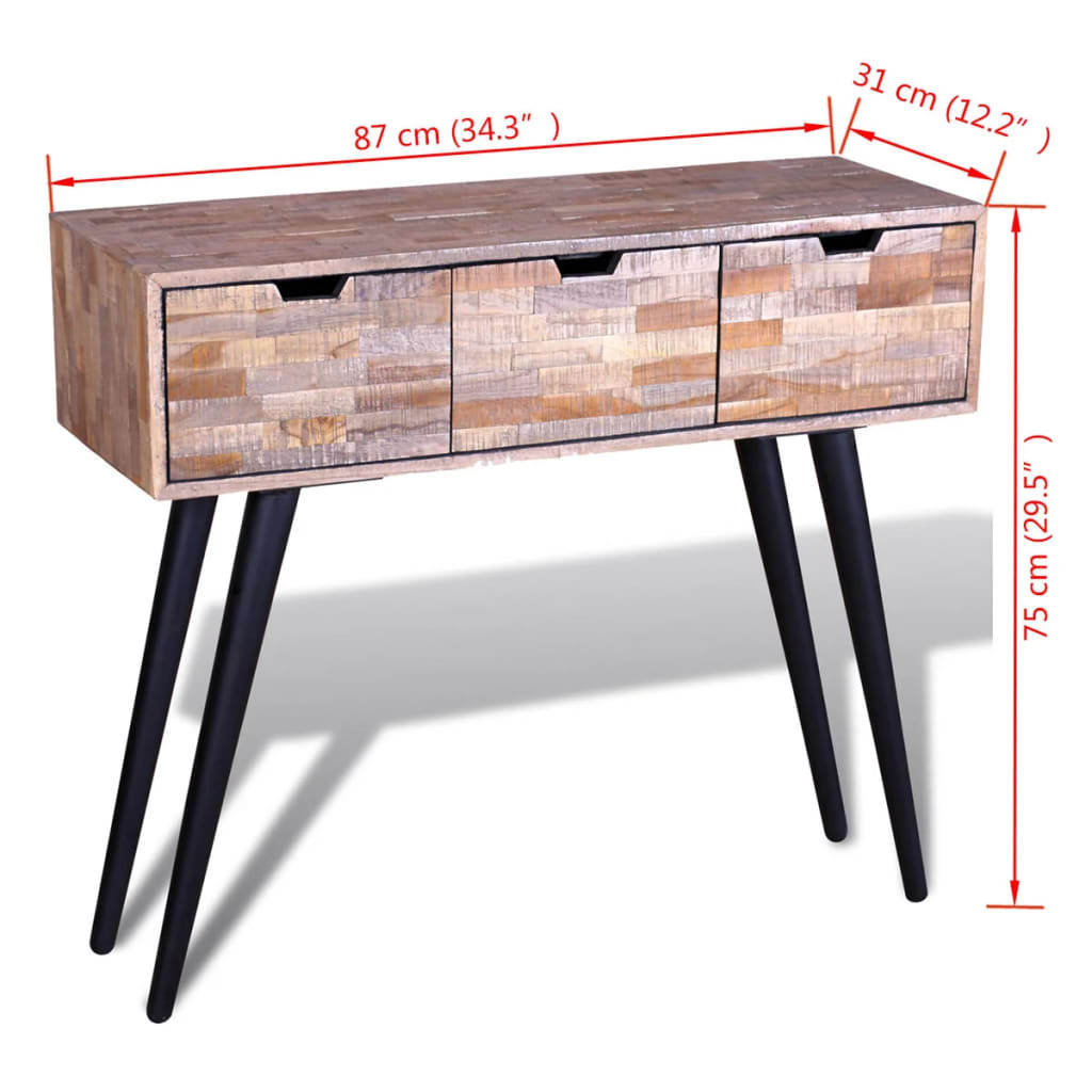 Wandtafel met 3 lades gerecycled teakhout is nu te koop bij PeponiXL, paradijselijk wonen!