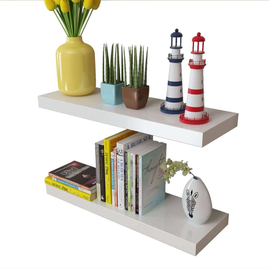 Wandplanken MDF zwevend voor boeken/dvd wit 2 st is nu te koop bij PeponiXL, paradijselijk wonen!