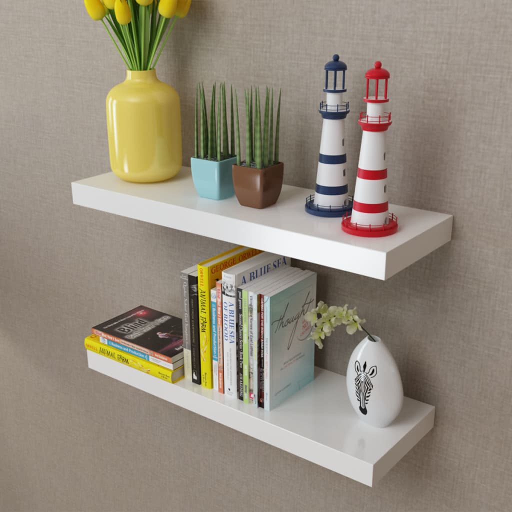 Wandplanken MDF zwevend voor boeken/dvd wit 2 st is nu te koop bij PeponiXL, paradijselijk wonen!