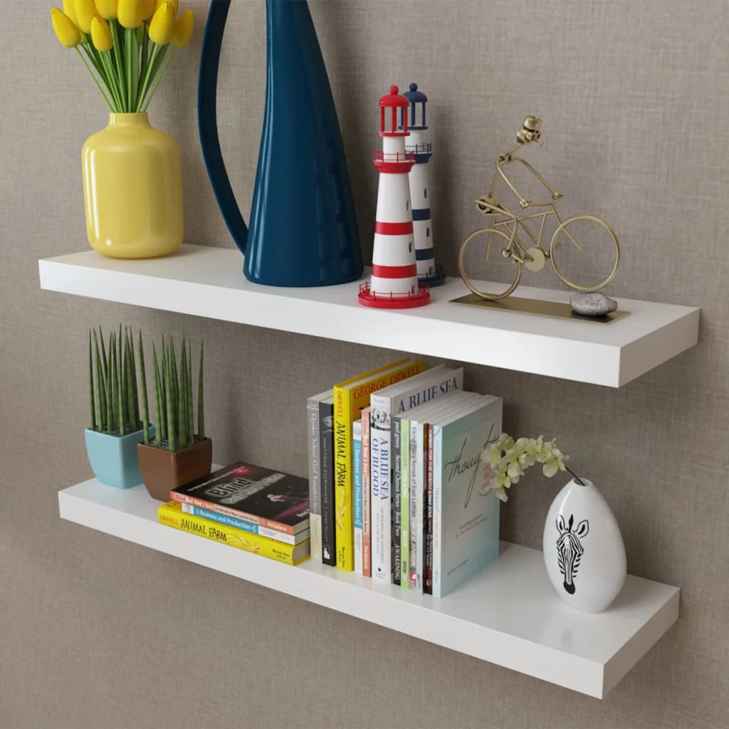 Wandplanken MDF zwevend voor boeken/dvd wit 2 st is nu te koop bij PeponiXL, paradijselijk wonen!