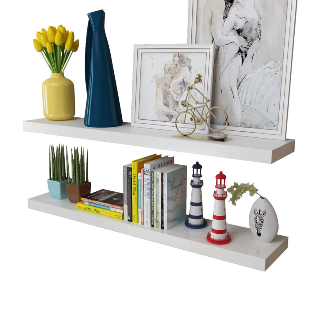 Wandplanken MDF zwevend voor boeken/dvd wit 2 st is nu te koop bij PeponiXL, paradijselijk wonen!