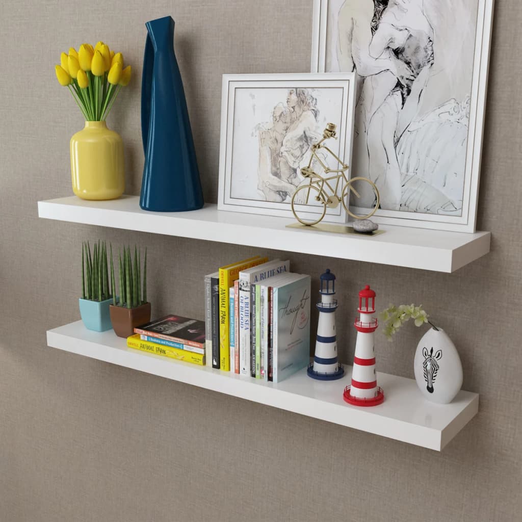 Wandplanken MDF zwevend voor boeken/dvd wit 2 st is nu te koop bij PeponiXL, paradijselijk wonen!