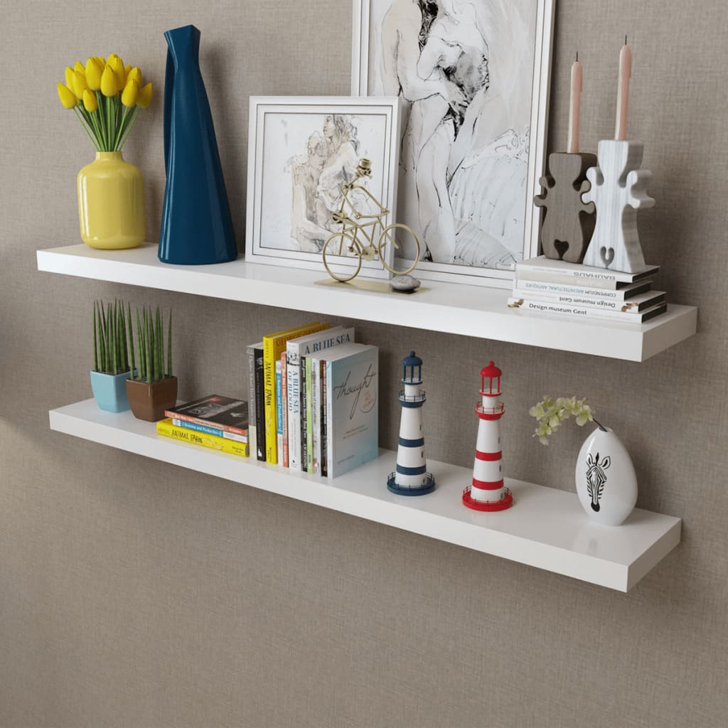 Wandplanken MDF zwevend voor boeken/dvd wit 2 st is nu te koop bij PeponiXL, paradijselijk wonen!