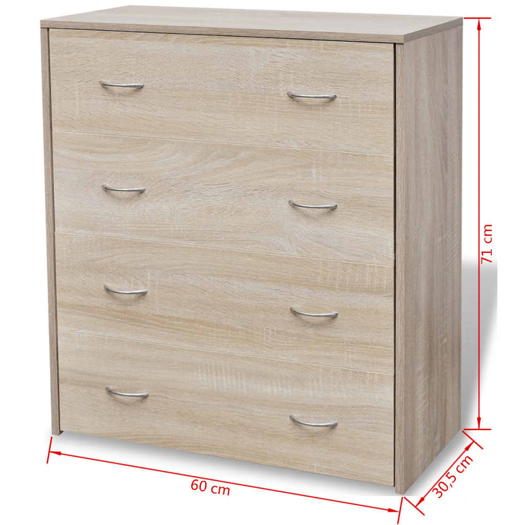 Dressoir met 4 lades 60x30,5x71 cm eikenkleur is nu te koop bij PeponiXL, paradijselijk wonen!