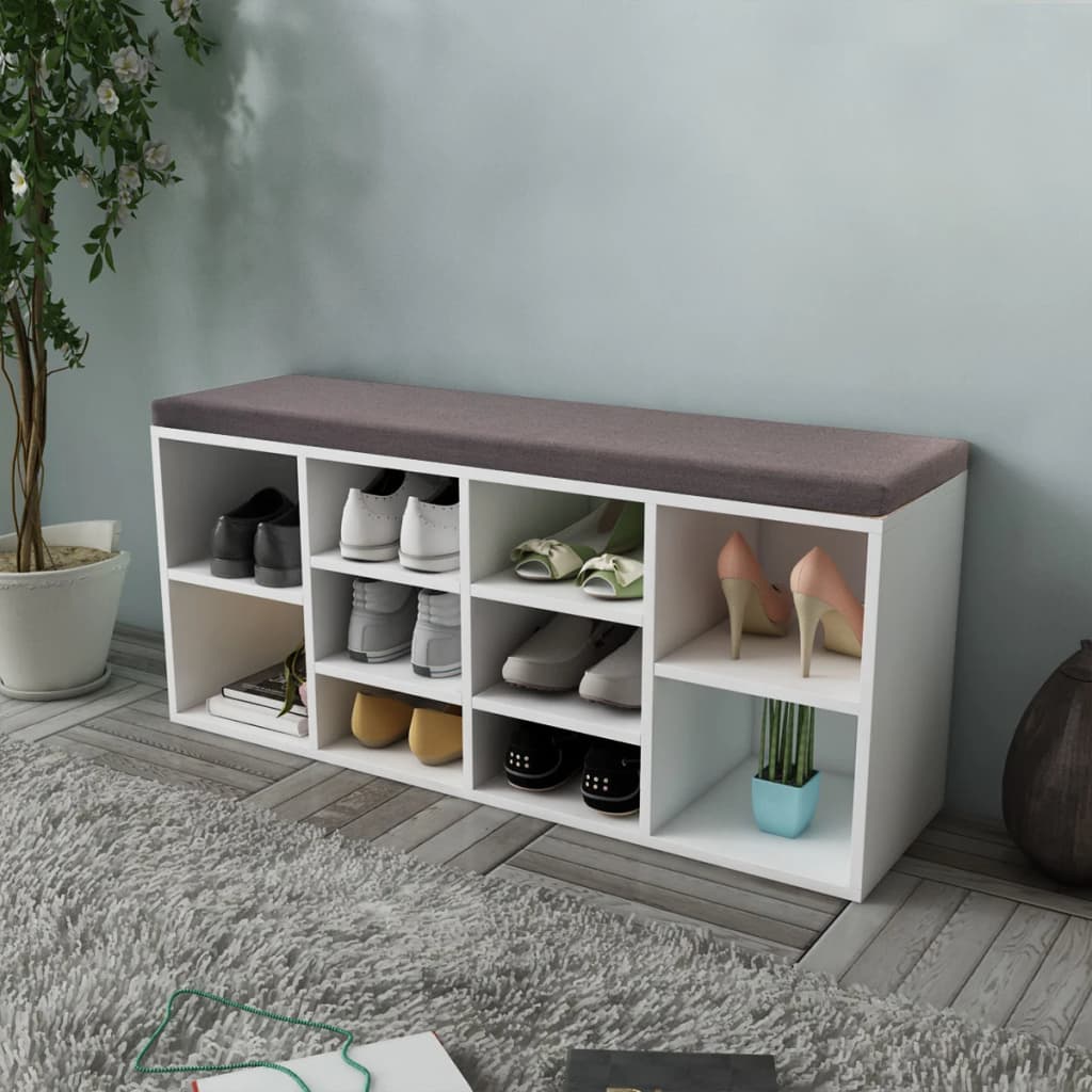 Schoenenbank met 10 vakken wit is nu te koop bij PeponiXL, paradijselijk wonen!