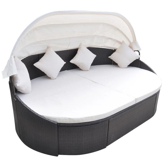 Loungebed met luifel poly rattan bruin is nu te koop bij PeponiXL, paradijselijk wonen!