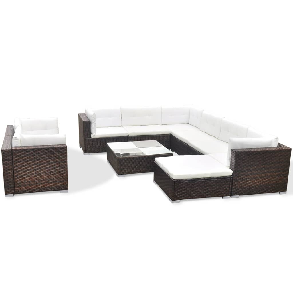 10-delige Loungeset met kussens poly rattan bruin is nu te koop bij PeponiXL, paradijselijk wonen!