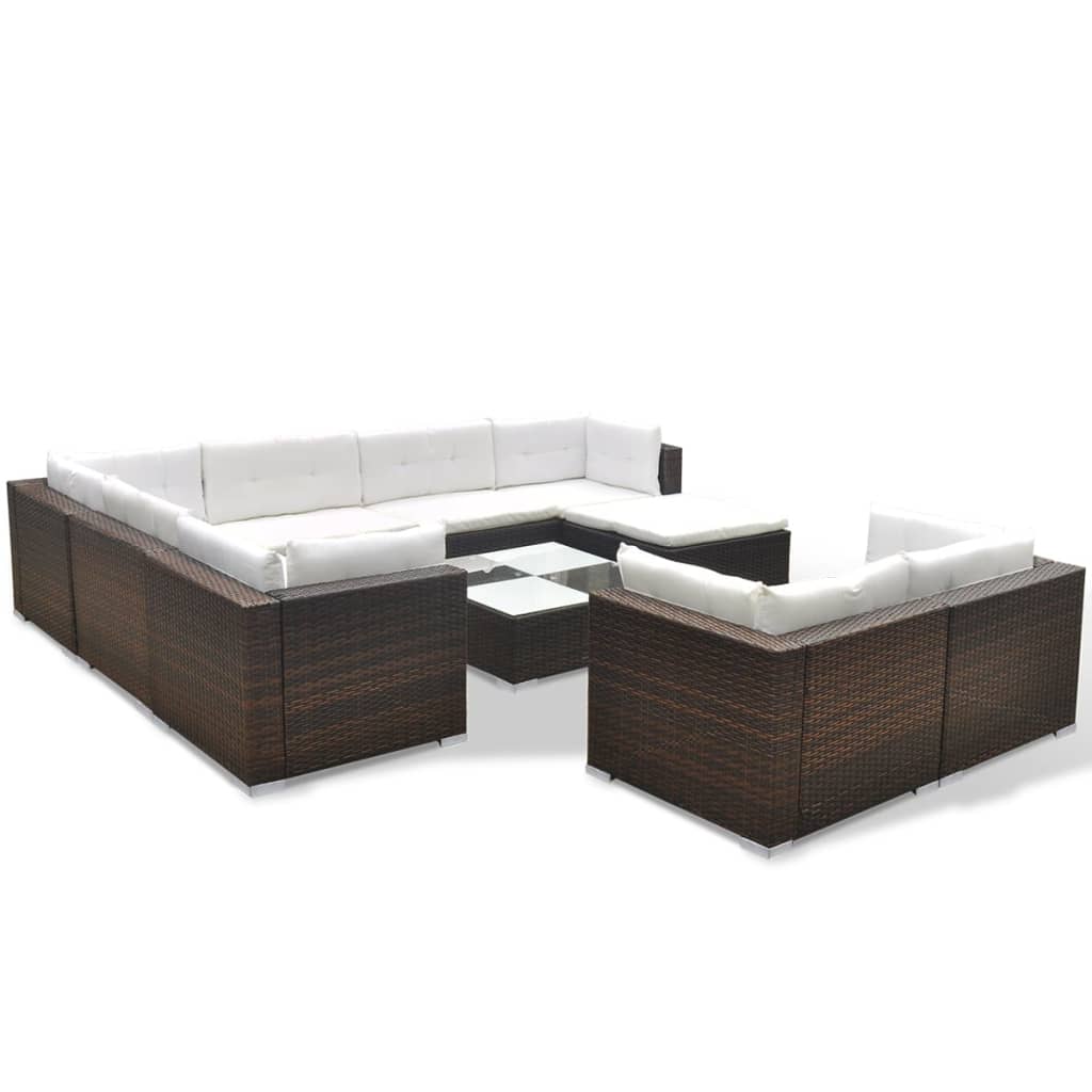 10-delige Loungeset met kussens poly rattan bruin is nu te koop bij PeponiXL, paradijselijk wonen!