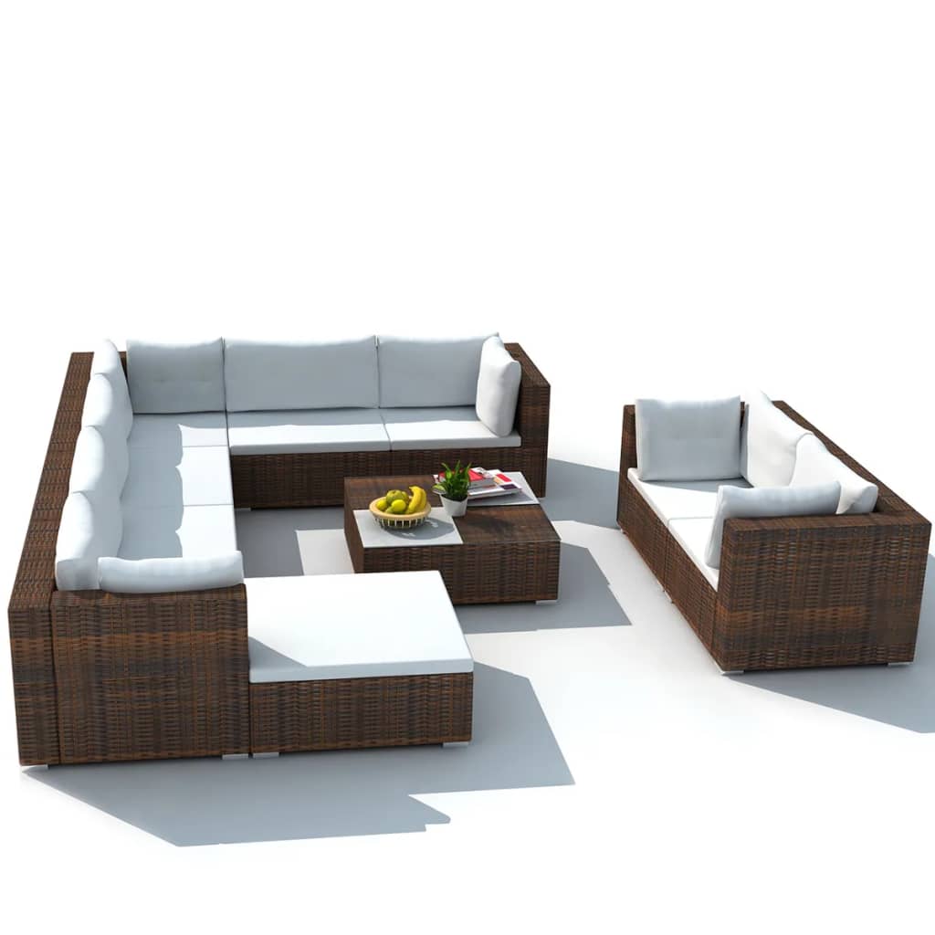 10-delige Loungeset met kussens poly rattan bruin is nu te koop bij PeponiXL, paradijselijk wonen!