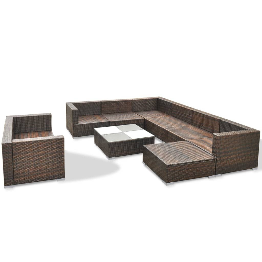 10-delige Loungeset met kussens poly rattan bruin is nu te koop bij PeponiXL, paradijselijk wonen!