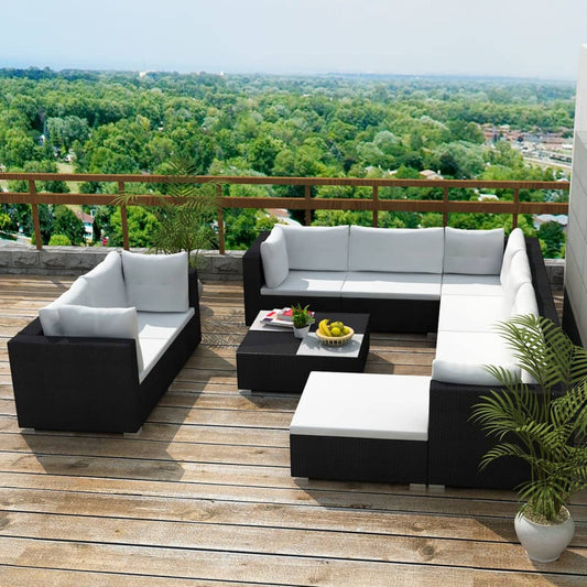 10-delige Loungeset met kussens poly rattan zwart is nu te koop bij PeponiXL, paradijselijk wonen!