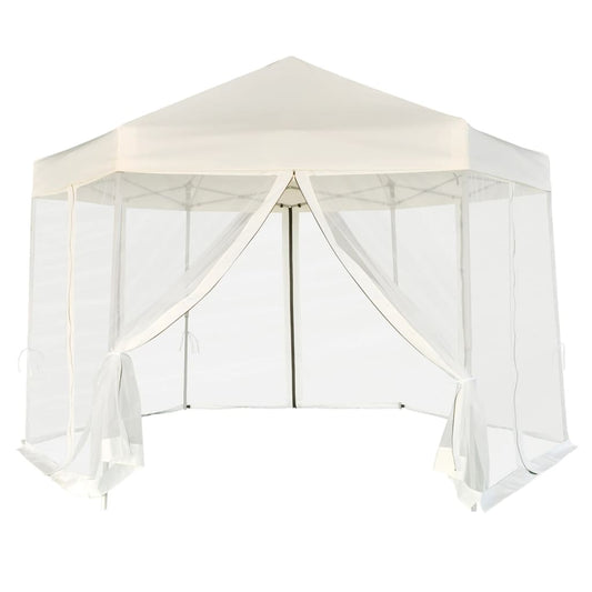 Partytent pop-up zeshoekig met 6 zijwanden 3,6x3,1 m crèmewit is nu te koop bij PeponiXL, paradijselijk wonen!