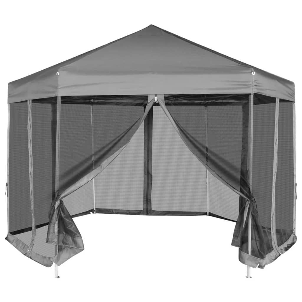 Partytent pop-up zeshoekig met 6 zijwanden 3,6x3,1 m grijs is nu te koop bij PeponiXL, paradijselijk wonen!