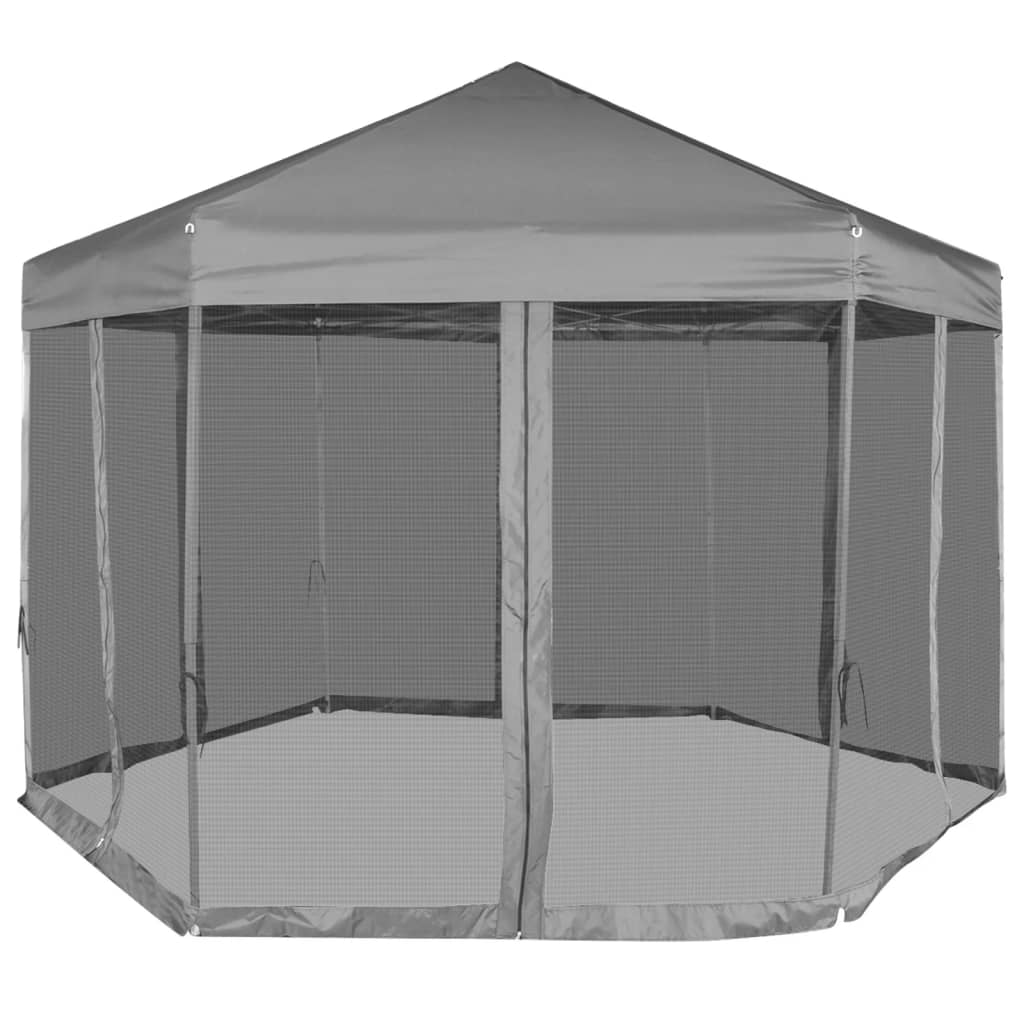 Partytent pop-up zeshoekig met 6 zijwanden 3,6x3,1 m grijs is nu te koop bij PeponiXL, paradijselijk wonen!